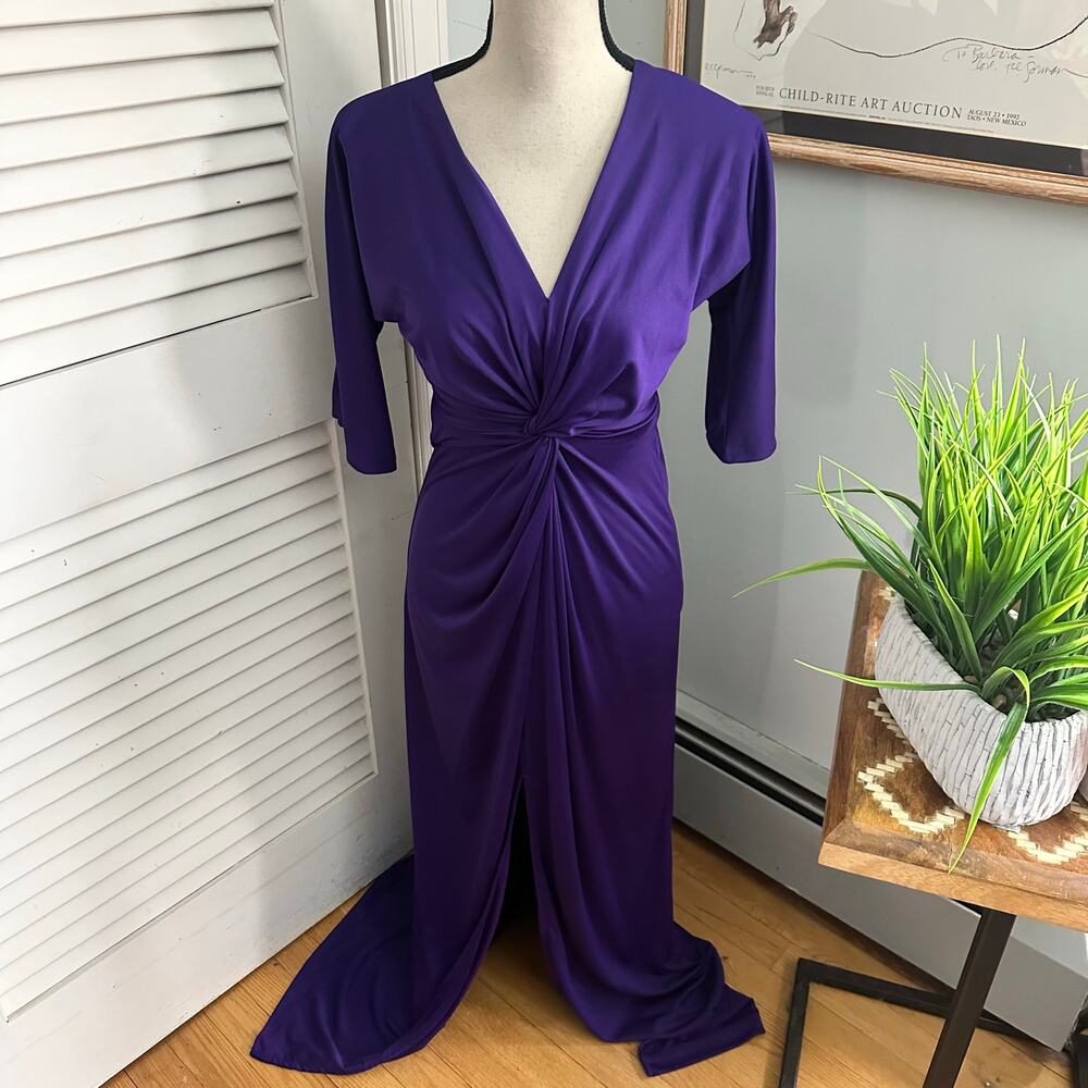 Koh Koh Dress Womens Small Purple Maxi Twist Front Slit Cocktail Evening Glam